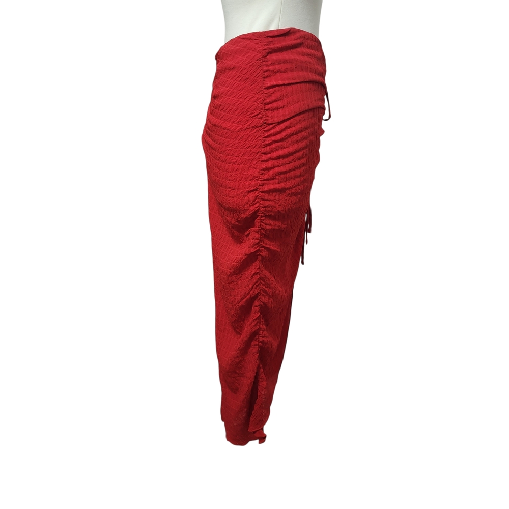 Revolve Lovers + Friends Brooke Cherry Red Ruched Slit Midi Skirt Small - Picture 7 of 10